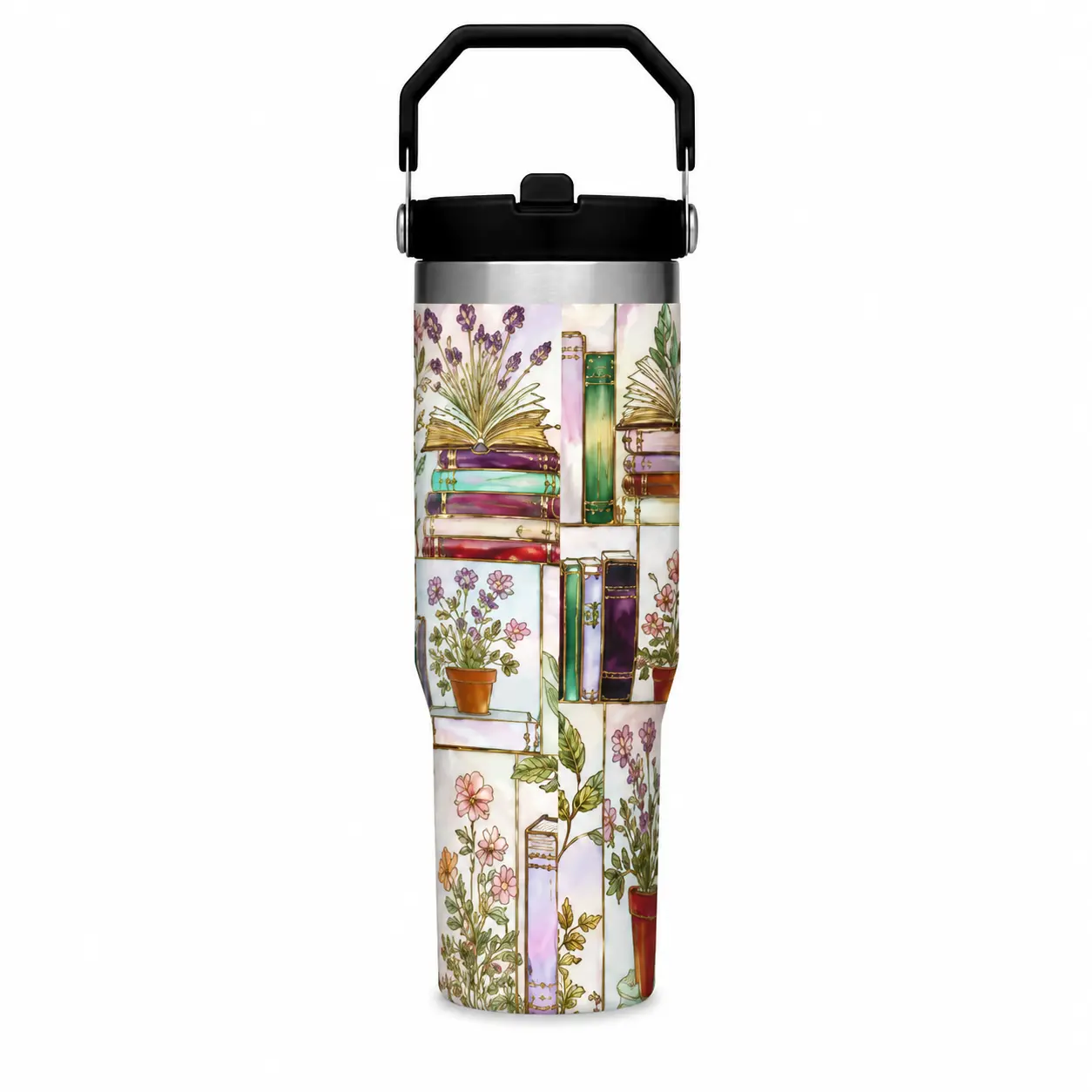 30oz 304 Stainless Steel Insulated Portable Water Bottle - Foldable Handle, Flip Straw Leakproof Lid, Car Cup Holder Fit, WaterTok Viral Tumbler, Bottles