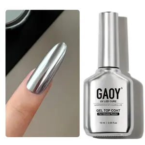 Gel Top Coat for Chrome Powder, Stick Powder for Flawness Chrome Finish, Clear No Wipe UV Light Cure, 16ml