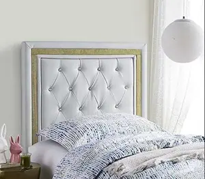 Tavira Allure College Dorm Headboard - Glacier Gray with Gold Crystal Border - with Legs