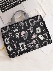 Halloween Skull Print Notebook Bag, Soft Laptop Sleeve, Fits Laptops & Tablets, Zippered Storage Pouch, Casual Style, All Seasons Use, Laptop Bags