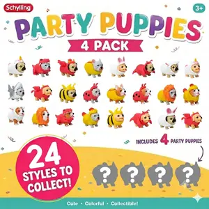 Schylling Party Puppies Squishy Toy Bundle – 4-Pack Soft Squeeze Stress Relief Toys for Kids & Adults