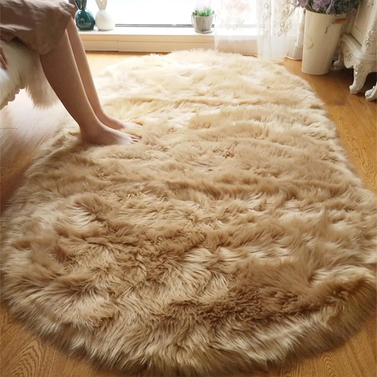 Room Decor Solid Color Faux Fur Floor Mat, 1 Count Soft Anti Slip Area Rug, Decorative Carpet For Game Room Living Room Bedroom, Bedroom Decor