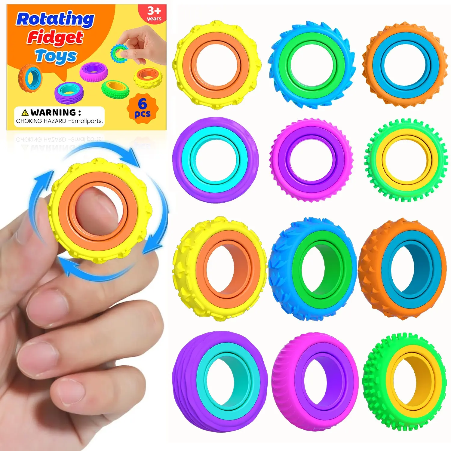 Fidget Toys Silicone Sensory Ring for Kids and Adults, Stress Relief Fidgets, Stress Reliever Rotating Ring, Unisex Decompression Toy, Model 102759
