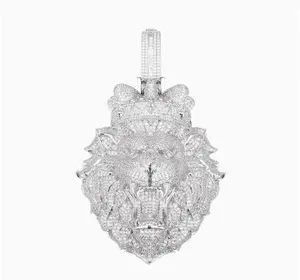 M2-2187 Fanged Design Iced-Out Pendant Lion Hip Hop Enthusiast’s Street-Ready Essential Versatile Shiny Necklace Accessory Rhinestone Decorated Jewelry Triple Sided Cz customizable with engraved letters, logos or patterns Complimentary shipping