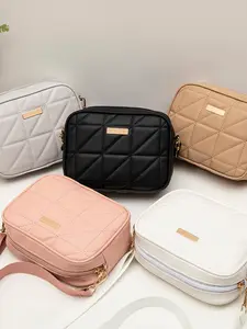 Trendy Crossbody Bag, Triangular Rhombus Embroidered Camera Bag, Fashionable Portable Large Capacity Shoulder Bag, Luxury Style