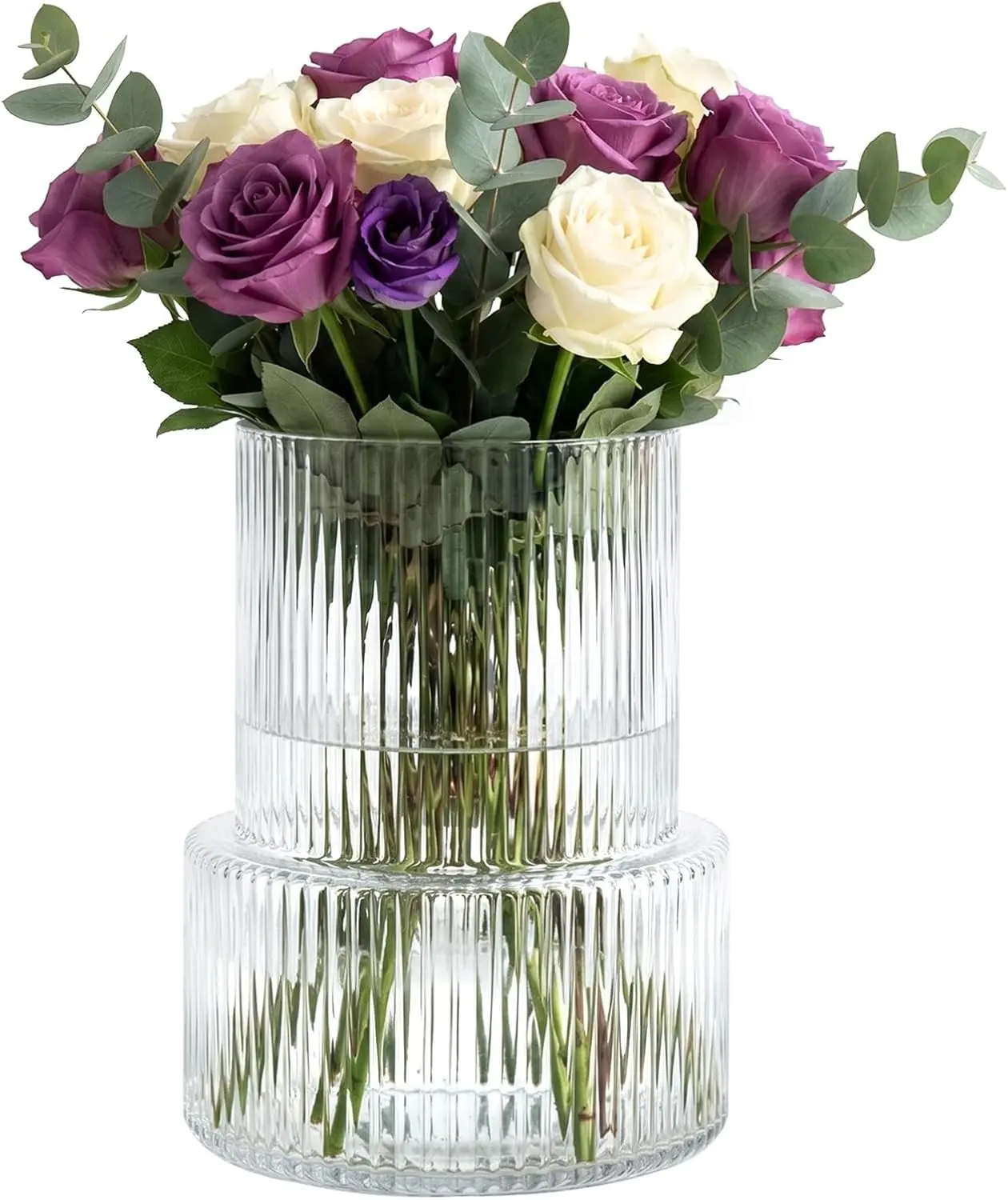 Ribbed Glass Cylinder Vase Set Clear Modern Centerpiece for Wedding & Event Table Decoration Home Decor Tall Fluted Glass