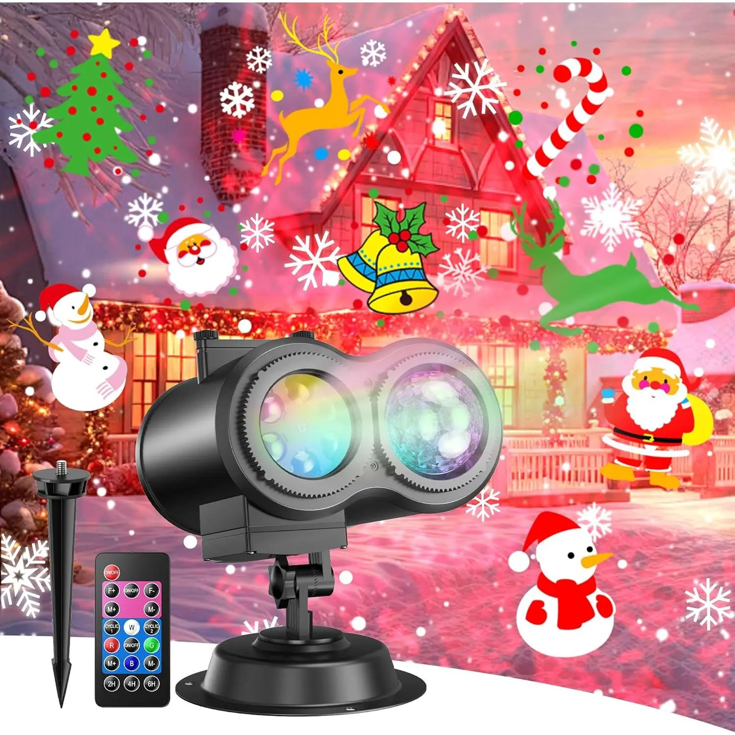 4 Large Pattern Halloween Christmas Projector Lights Outdoor 29 Effects 2 in 1 Holiday Projector Light with Remote Christmas Decorations Lighting for Outside Home Party House Decor