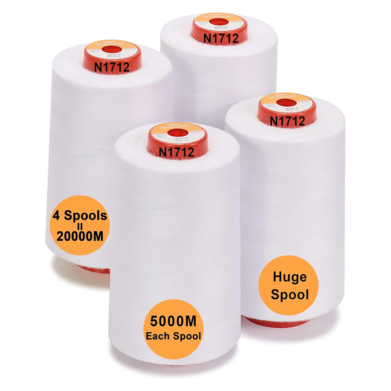 New brothread - 4 Large Cones of 5500Y (5000M) Each All Purpose Spun Polyester Thread 40S/2 (Tex27) for Serger, Overlock, Quilting, Piecing and Sewing Seamless Stitching, TikTokShopDealsforYouDays, SummerWins