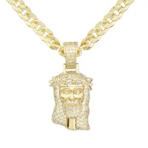 Jesus Neckles Gold Plated Cuban Chain 24 inches with Detailed CZ Accents and Secure Clasp