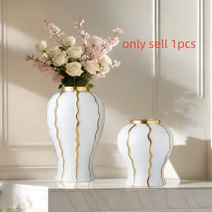 Luxury Home Decor Item, Gold Ceramic General Jar Vase, Floral Arrangement Holder, Elegant Ornament for Living Room