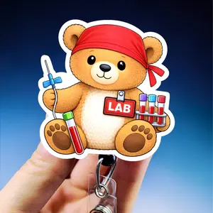 Cute Phlebotomy Teddy Bear Badge Reel, Lab Badge Holder, Phlebotomy Badge Swivel Spring Clip