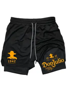 Men's Donjulio Print 3-In-1 Drawstring Waist Shorts, Quick Dry Swim Trunks, Running Shorts, Phone Pocket, Anime Gym Shorts, Activewear, Drawstring Athletic Shorts