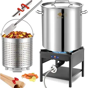 ARC 64-100QT Seafood Boiling Kit (Stockpot+Burner+Mixing Paddle or Spoon) , 200,000BTU Propane Stove w/Stainless Steel Strainer For Outdoor Cooking, Turkey Fryer, Crawfish