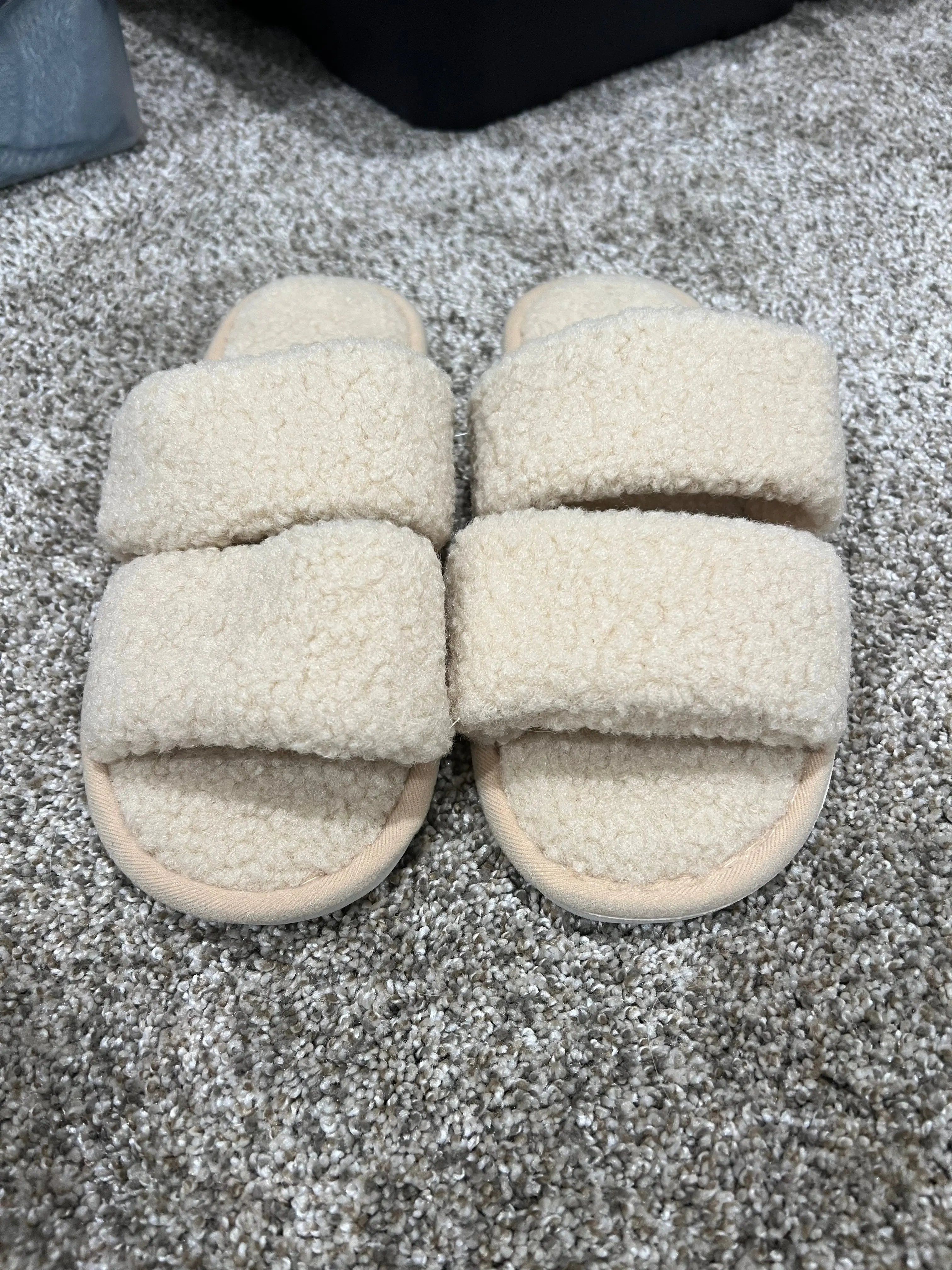 Fuzzy double strap slippers