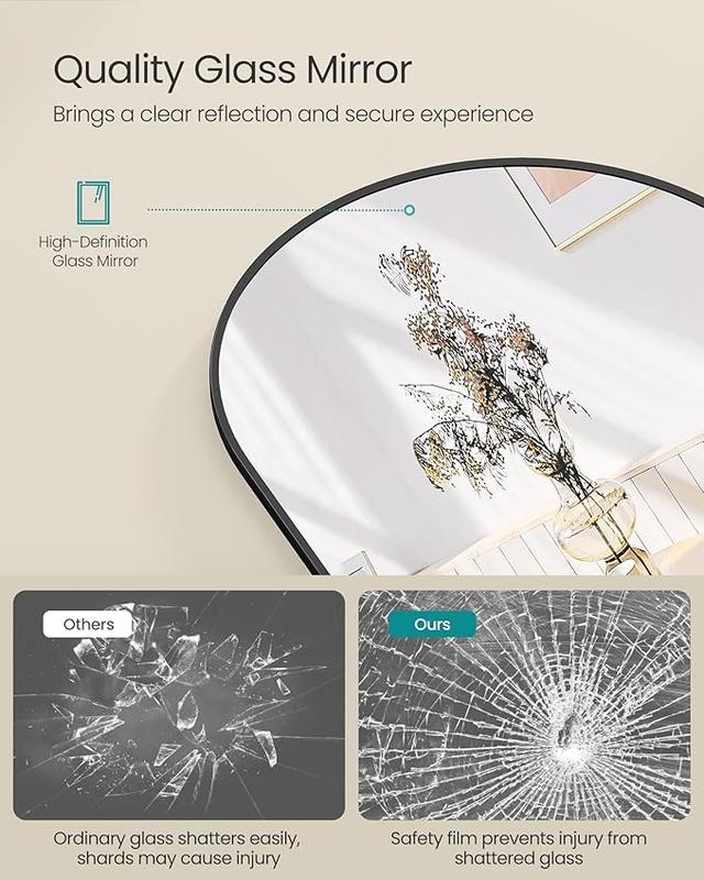 SONGMICS Full Length Mirror, Floor Standing Mirror with Stand, Wall Aluminum Alloy Thin Frame Hanging or Leaning for Living Room Bedroom Cloakroom decorating