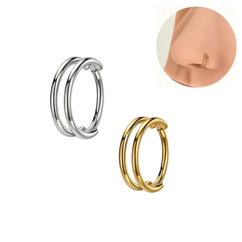 Oufer 20G Parallel Minimalist Double Hoop Nose Ring Non Tarnish Gold Plated Fashion Jewelry for Women