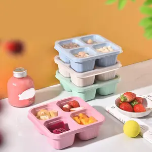 Snack Containers, Reusable 4 Divided Compartments Bento Snack Box Meal Prep Containers with Snacks, Fruits, Nuts, Cookies, Candies