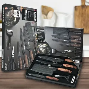Professional 6-Piece German Steel Kitchen Knife Set - Dishwasher Safe Chef/Camping Tools |   Rust-resistant Blades, Suitable for RVs and Wilderness |   Christmas/Mother's Day Gift Box (Black Handle)