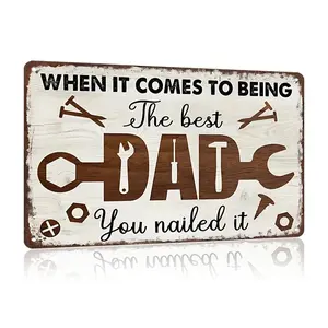 Aluminum Vintage Hammer and Tools Wall Art with Nailed It Pun Pre Drilled Holes 8x12 Inch Garage Workshop Decor Gift for DIY Dads Fathers Day Birthday