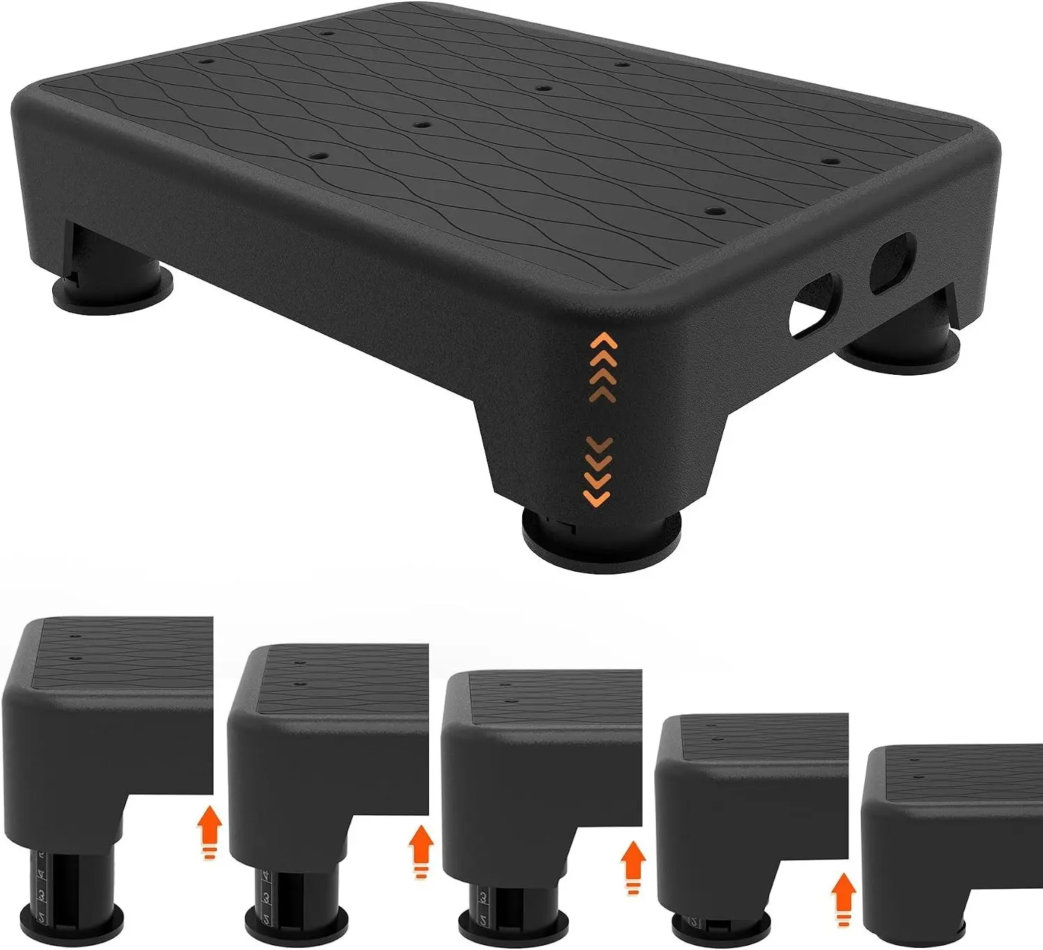 5-Level Adjustable Step Stool, 700 LBS Capacity Safety Bed Step for Seniors, Exercise Step Platform, Portable Stair Assist for Elderly, Wide Step Up for Kitchen, Car, Bedside & Shower, Black