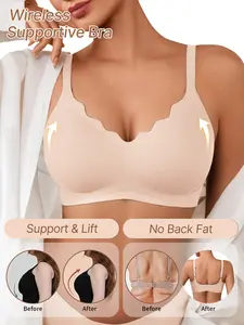 Strong Support Women's Push-Up Bra Without Steel Rings, Seamless Wave Edge Design, Jelly Bra, Comfortable, Stylish and Fit Underwear for Daily Wear