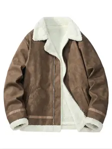 Men's Leather Jacket Winter Warm Outerwear, American Vintage Fashion Street Style, Fitted Casual Colorblock Design, Fall & Winter Clothing