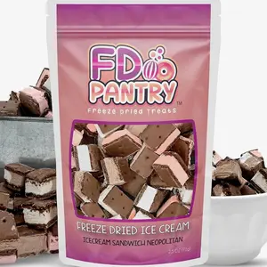 Freeze Dried Ice Cream Sandwich Bites, Neapolitan, Crunchy & Sweet Snack, 2.5 oz, Dehydrated, Resealable Gift Bag, Strawberry, Vanilla, Chocolate