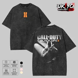 Call of Duty Black Ops 2 Game Washed Tshirt Oversize 2 Sided Cotton unisex graphic game movie Tops graphic tee game acid wash clothing merch