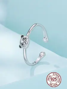 Adjustable S925 Silver Panda Ring for Women, Casual Style Animal Jewelry, Fun Pet Design, All Season Wear, Lightweight at 1.4g