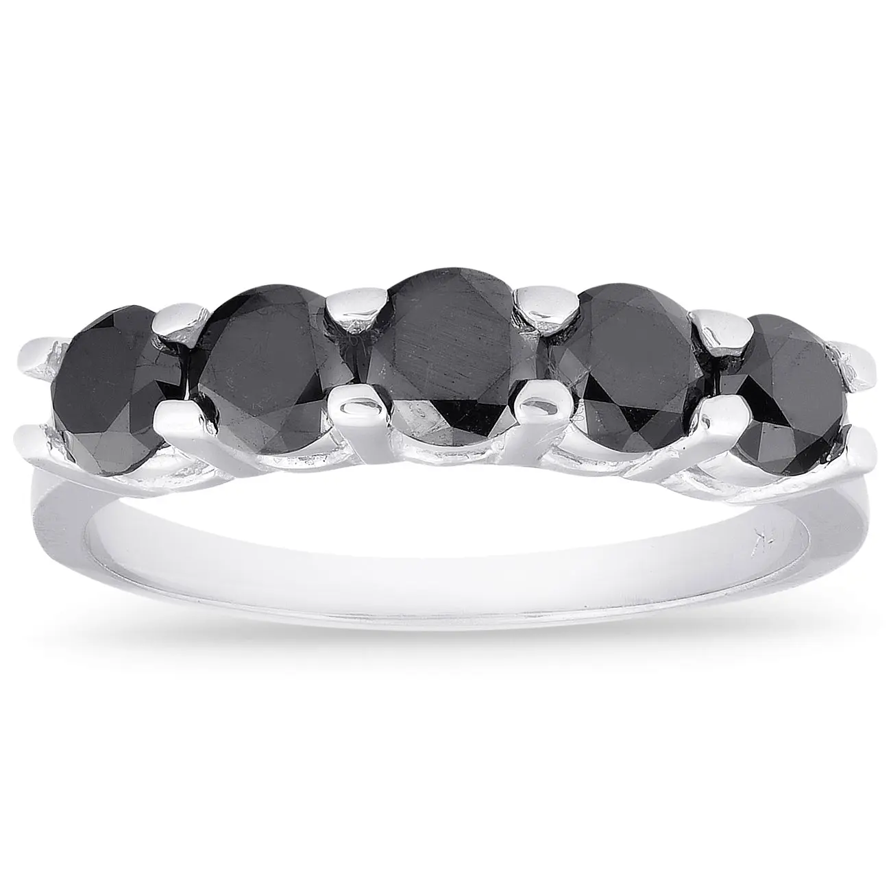 1ct Five Stone Black Diamond Wedding Ring 14K White Gold