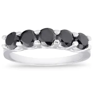 1ct Five Stone Black Diamond Wedding Ring 14K White Gold