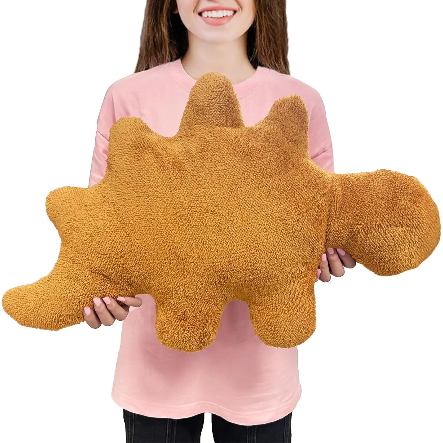 Stylish Dinosaur Chicken Nugget Plush Pillow - Large Fuzzy Fabric, Cozy Couch Decor Throw Pillow with Excellent Stitching, Birthday Gift for Chicken Nugget Lovers