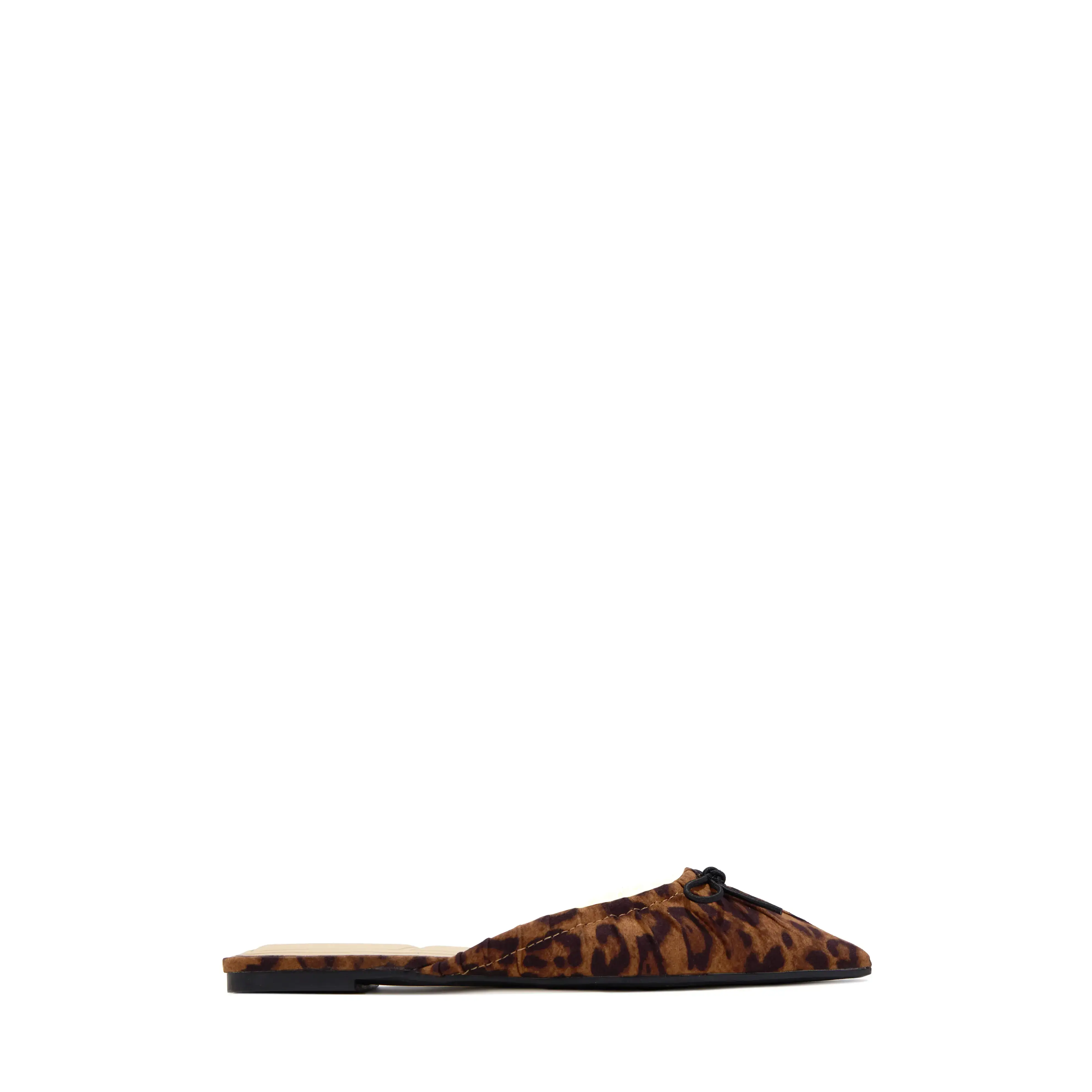 Darla Ruched Bow Pointed Toe Flat Mules - Leopard