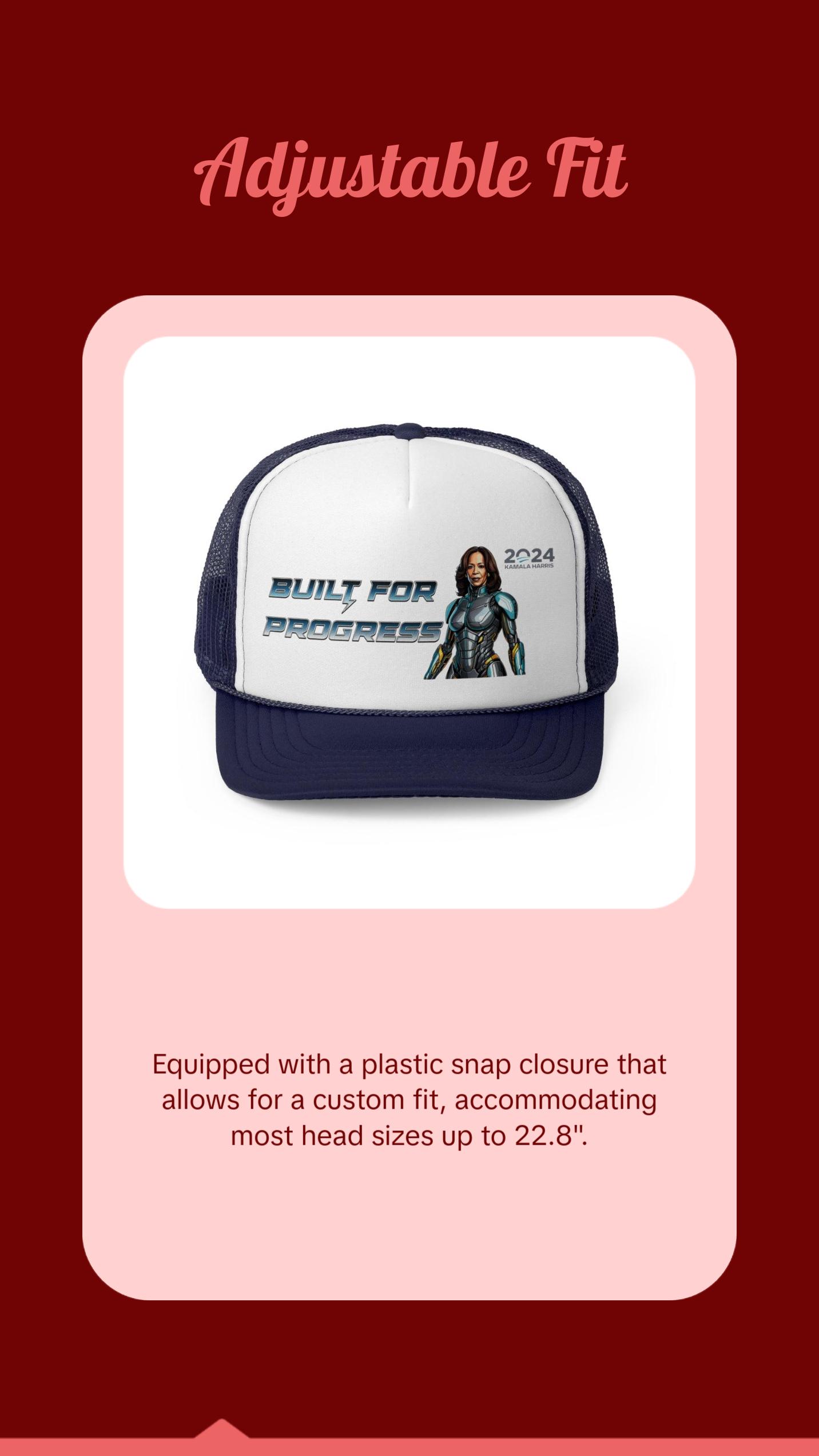Kamala Harris "Built for Progress" Cyborg Trucker Hat - Futuristic Political Campaign Cap