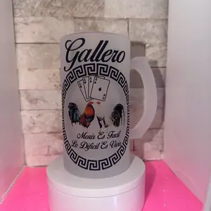 G4LLERO Beer Mug 16 oz Reusable Washable Frosted Design with Eagle and Rooster Motif