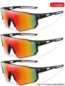 3 Piece Set Stylish Sporty Large Frame Uv400 Running Sunglasses for Ages 9-14, Colorful Polka Dot Frame for Cycling & Outdoor Activities