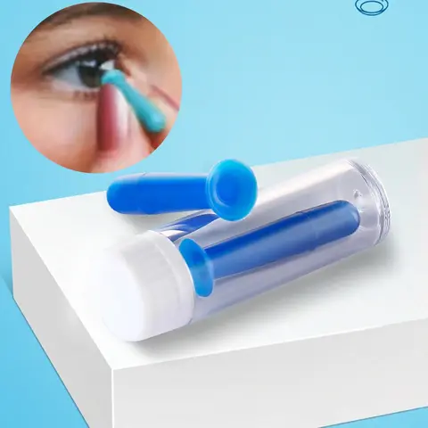 Silicone Contact Lens Applicator Stick, Compact Design, Easy Grip Handle, Portable Travel Blue Color Material Tool for Removing & Inserting Contacts