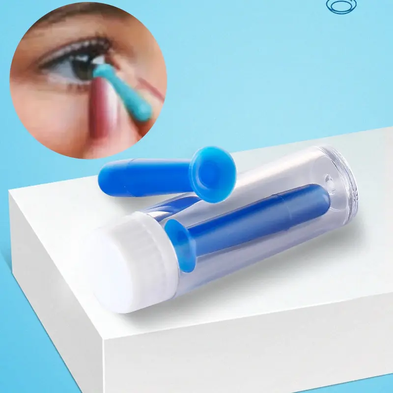 Silicone Contact Lens Applicator Stick, Compact Design, Easy Grip Handle, Portable Travel Blue Color Material Tool for Removing & Inserting Contacts