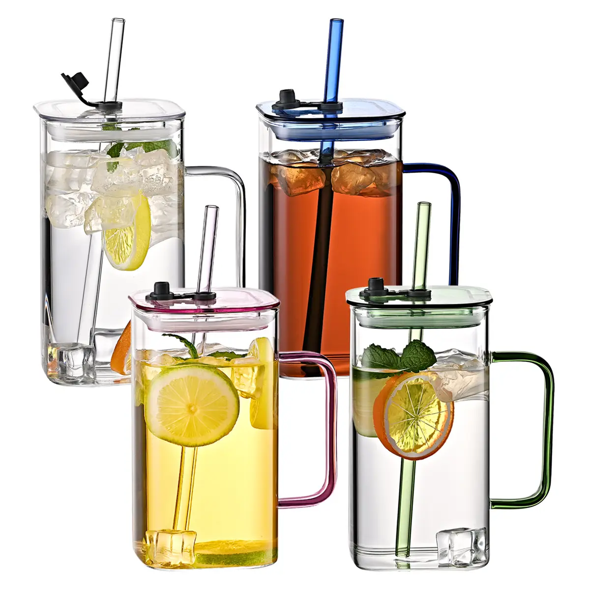 Oversized 24oz Colored Glass Tumbler w/ Straw & Brush – Perfect for Home, Party & Outdoor Use