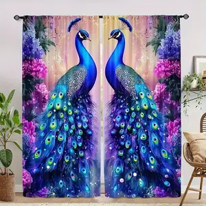2 Pack Modern Peacock Curtains with Pocket Design, Stylish Home Decoration for Living Room and Bedroom, Light-Blocking Features for Elegant Interiors