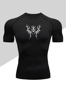 Men's Dragon Print Compression T-Shirt, Workout Rash Guard, Quick-Dry Breathable Stretch Fabric, Tight-Fitting Short Sleeve Top for Fitness and Outdoor Activities, Activewear