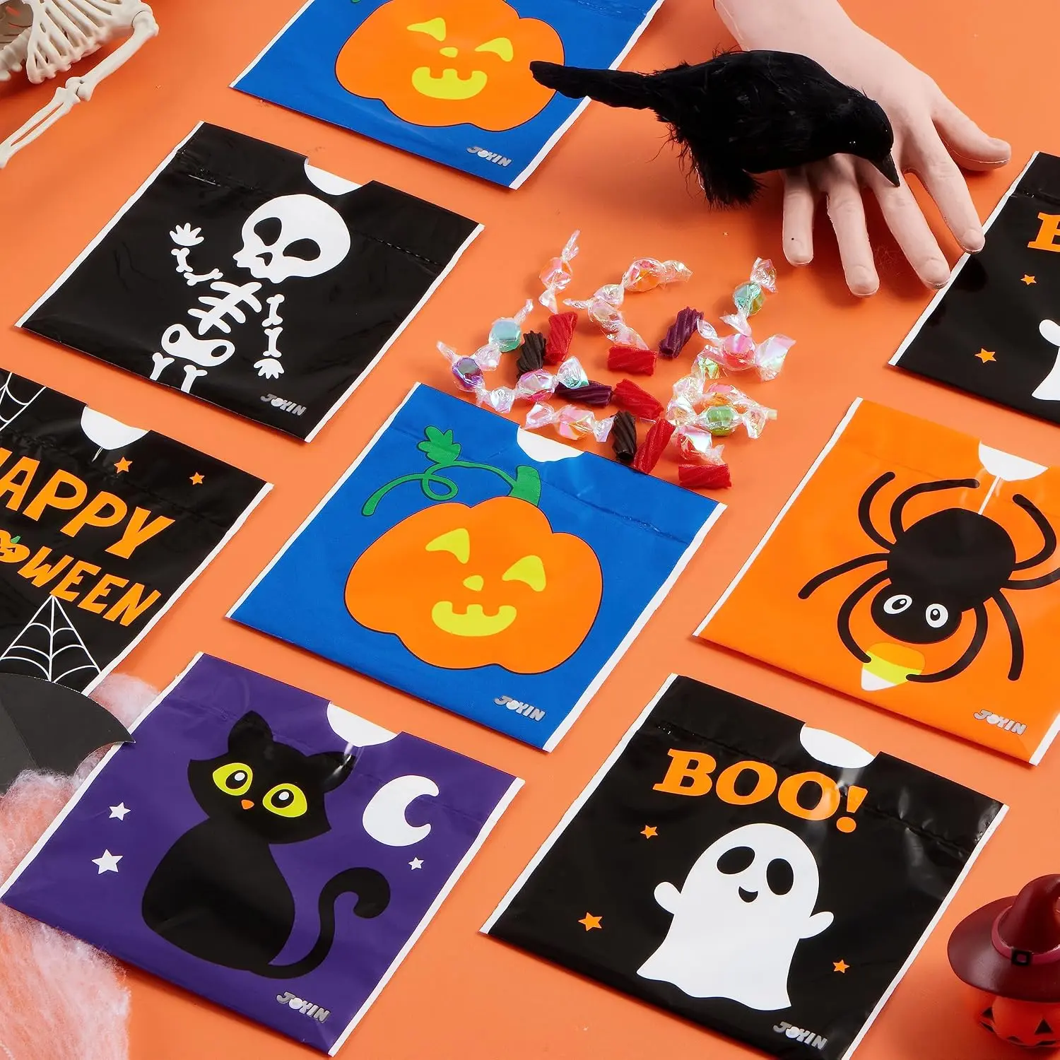 96Pcs Halloween Drawstring Candy Bags Bulk – Small Trick or Treat Goodie Bags 6 Designs Plastic Gift Bags for Kids Boys Girls Party Favors Supplies Classroom Gifts