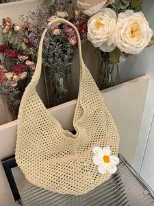 Boho Hollow Out Knitted Bag, Large Capacity Beach Handbag, Casual Style Shopping Bag, Fashion Outdoor Travel Bag, Perfect Summer Essential, Handcrafted Bag