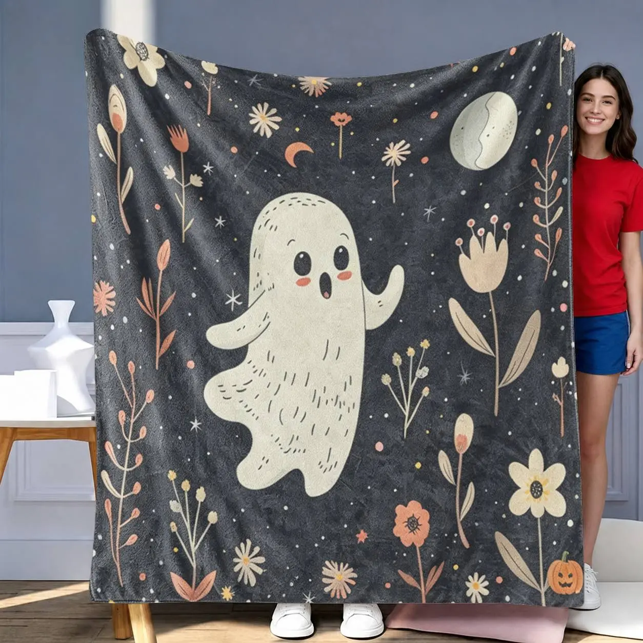 Comfortable Flannel and Floral Print Blanket- Soft and Warm, Suitable Sofa, Bed, Car, Office, Camping- Versatile All Seasons, Winter, and Autumn