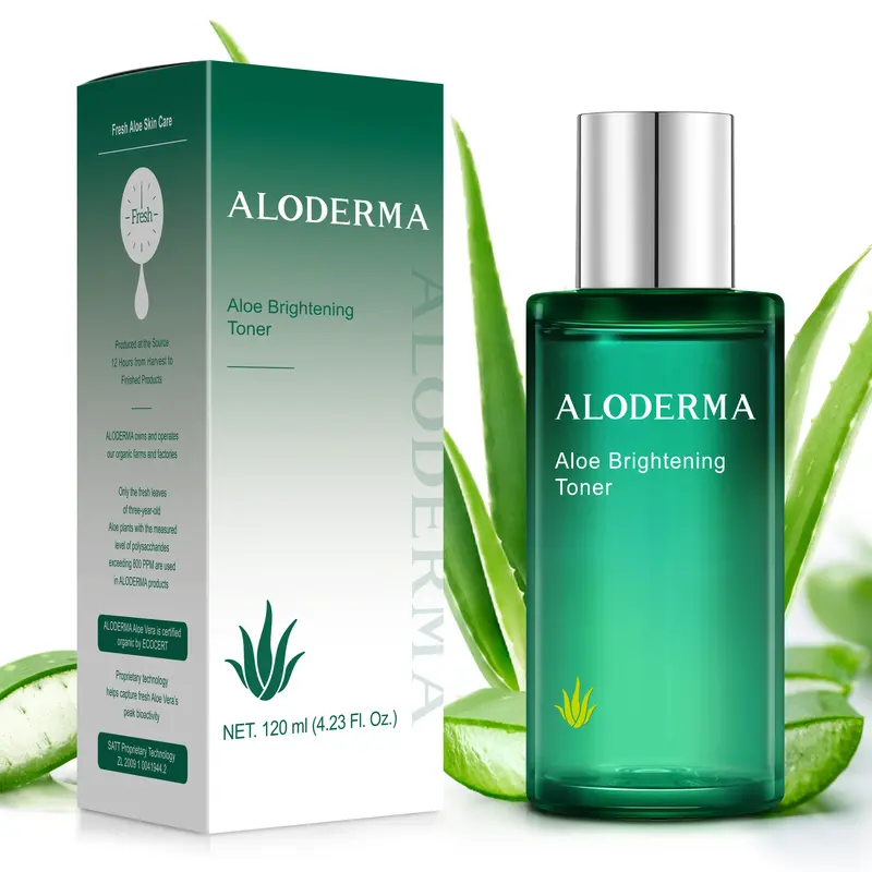 Aloderma Aloe Brightening Face Toner Made with Organic Aloe Vera Juice - Naturally formulated with Hyaluronic Acid & Niacinamide to Refine Skin Tone and Brighten Skin, Alcohol-Free, 4.2oz