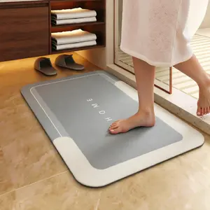 Blue Bathroom Absorbent Mat, Non-Slip Quick Dry Bath Mat, Soft Diatomaceous Earth Floor Mat for Shower, Kitchen, Entryway vanity-bathmat rug easy care