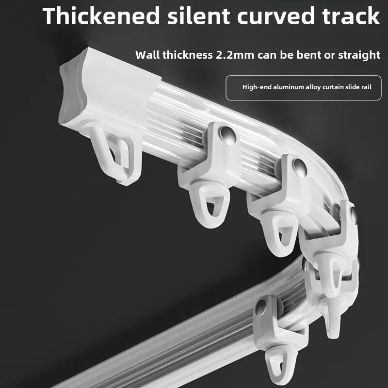 Adjustable and Bendable Window Curtain Track System with Metal Hooks, Flexible Shower Rail for Bedroom - White Plastic, Various Sizes