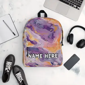 Custom Name Marble Backpack, Personalized Elegant Rucksack, Customized Minimalist School Bag, Abstract Gift, Marble Present