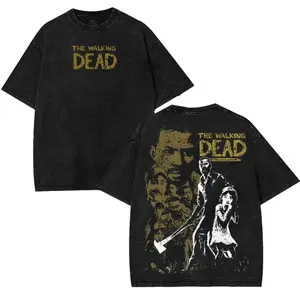 The Walking Dead Washed Tee Heavyweight Cotton T-shirt for Game Movies Fans, Graphic Tees, Perfect Gift for Fans Fabric Seamless