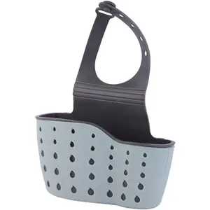 EC ELEGANTCHARM Kitchen Sink Caddy Sponge Holder Silicone Plastic Soap Holder Hanging Ajustable Strap Faucet Caddy with Drain Holes for Drying
